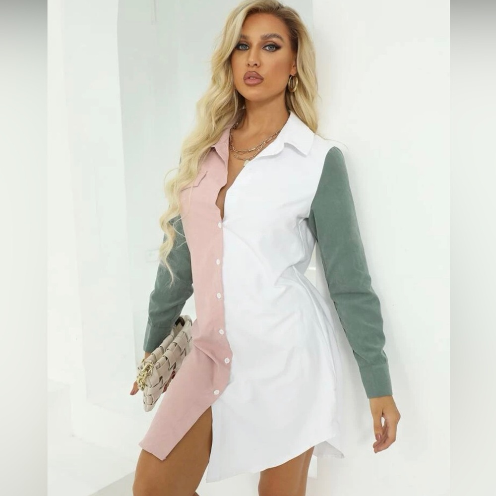 Color-block Button Up Shirt Dress